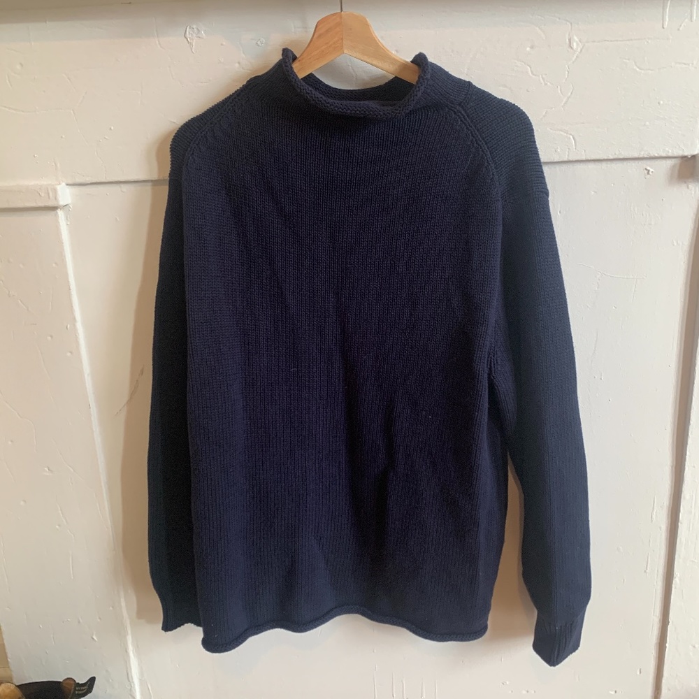 J. Crew Cotton Cable Knit Sweater (L) Navy Blue